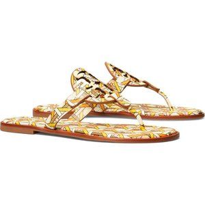 NIB Tory Burch Miller Welt Leather Sandal Pink Caning Geo Pattern US 6.5 7 AUTH